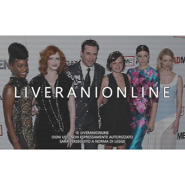 LOS ANGELES, CA - MARCH 20: Teyonah Parris, Christina Hendricks, Jon Hamm, Elsabeth Moss, Jessica Pare and January Jones at the \'Mad Men\' Season 6 Los Angeles Premiere held at the Director\'s Guild of America on March 20, 2013 in Los Angeles, California. Credit: MediaPunch Inc. PREMIERA SERIAL MAD MEN SEZON 6 FOT. MEDIAPUNCH/NEWSPIX.PL US, FRANCE AND GERMANY OUT !!! --- Newspix.pl /AGENZIA ALDO LIVERANI SAS/ITALY ONLY - EDITORIAL USE ONLY *** Local Caption *** www.newspix.pl mail us: info@newspix.pl call us: 0048 022 23 22 222 --- Polish Picture Agency by Ringier Axel Springer Poland
