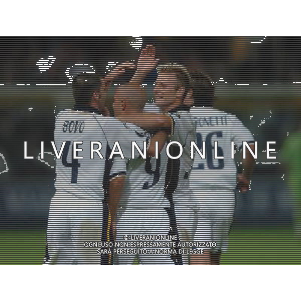 Parma 16-09-2004 Coppa UEFA 2004/05 Parma-Maribor 3:2 nella foto maccarone esulta con bovo e grella ph marco Luzzani/ag aldo liverani s.a.s.
