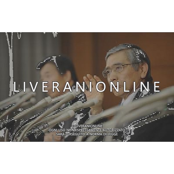 (130321) -- TOKYO, March 21, 2013 () -- The Bank of Japan (BOJ) new governor Haruhiko Kuroda addresses a press conference at the BOJ headquarters in Tokyo, Japan, on March 21, 2013. Haruhiko Kuroda on Thursday reiterated his pledge to expand monetary easing and to achieve a 2-percent inflation goal in two years. (/Kenichiro Seki) (zjl) ©photoshot/AGENZIA ALDO LIVERANI SAS - ITALY ONLY - Il nuovo governatore della Banca del Giappone (BOJ) Haruhiko Kuroda in conferenza stampa presso la sede BOJ a Tokyo, Giappone, il 21 marzo 2013.