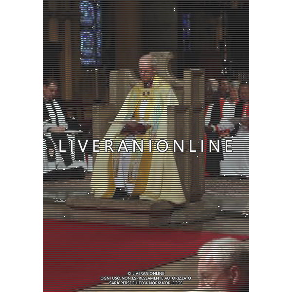 The Most Reverend Justin Welby sits in the Chair of St Augistine during his enthronement service to become Archbishop of Canterbury at Canterbury Cathedral in Canterbury, Kent. ©photoshot/AGENZIA ALDO LIVERANI SAS - ITALY ONLY - Cerimonia di intronizzazione dell\'arcivescovo di Canterbury Mons. Justin Welby nella Cattedrale di Canterbury, a Canterbury, Kent