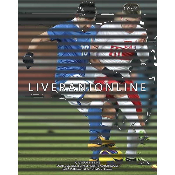 GLIWICE STADION MIEJSKI PRZY ULICY OKRZEI 27.03.2013 PILKA NOZNA 12 TURNIEJ CZTERECH NARODOW POLSKA U20 - WLOCHY U20 NZ MASSIMILIANO BUSELLATO ITA MICHAL CHRAPEK POL FOT MICHAL NOWAK / NEWSPIX.PL GLIWICE 27.03.2013 FOOTBALL 12TH FOUR NATIONS TOURNAMENT POLAND U20 - ITALY U20 MASSIMILIANO BUSELLATO ITA MICHAL CHRAPEK POL MICHAL NOWAK / NEWSPIX.PL --- Newspix.pl AG ALDO LIVERANI S A S ONLY ITALY *** Local Caption *** www.newspix.pl mail us: info@newspix.pl call us: 0048 022 23 22 222 --- Polish Picture Agency by Ringier Axel Springer Poland