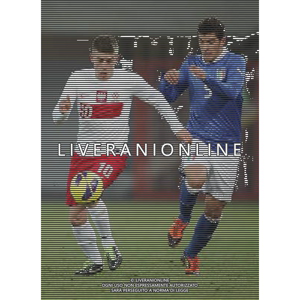 GLIWICE STADION MIEJSKI PRZY ULICY OKRZEI 27.03.2013 PILKA NOZNA 12 TURNIEJ CZTERECH NARODOW POLSKA U20 - WLOCHY U20 NZ MICHAL CHRAPEK POL GIOVANNI DI LORENZO ITA FOT MICHAL NOWAK / NEWSPIX.PL GLIWICE 27.03.2013 FOOTBALL 12TH FOUR NATIONS TOURNAMENT POLAND U20 - ITALY U20 MICHAL CHRAPEK POL GIOVANNI DI LORENZO ITA MICHAL NOWAK / NEWSPIX.PL --- Newspix.pl AG ALDO LIVERANI S A S ONLY ITALY *** Local Caption *** www.newspix.pl mail us: info@newspix.pl call us: 0048 022 23 22 222 --- Polish Picture Agency by Ringier Axel Springer Poland
