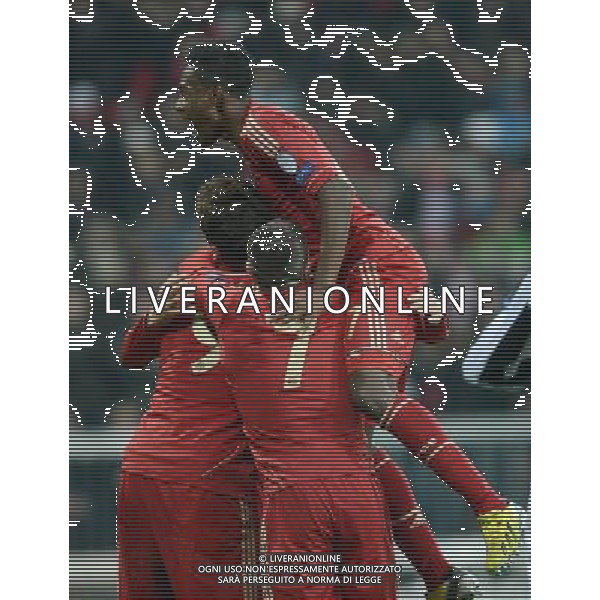 (130403) -- MUNICH, April 3, 2013 () -- Players of Bayern Munich celebrate their goal during the UEFA Champions League quarter-final match against Juventus in Munich, south Germany, April 2, 2013. Bayern Munich won 2-0. (/Ma Ning) ©PHOTOSHOT/AGENZIA ALDO LIVERANI SAS - ITALY ONLY - Bayern Monaco - Juventus UEFA Champions League 2012/2013 Quarti di Finale andata Monaco di Baviera (Germania) - 02.04.2013 - esultanza dopo il gol