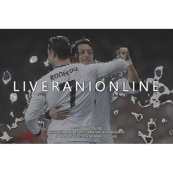 Real Madrid\'s Cristiano Ronaldo (goal) and Mesut Ozil during quarter finals CHampions League match on March 3rd 2013. Photo: Cesar Cebolla / ALFAQUI AG ALDO LIVERANI S A S ONLY ITALY