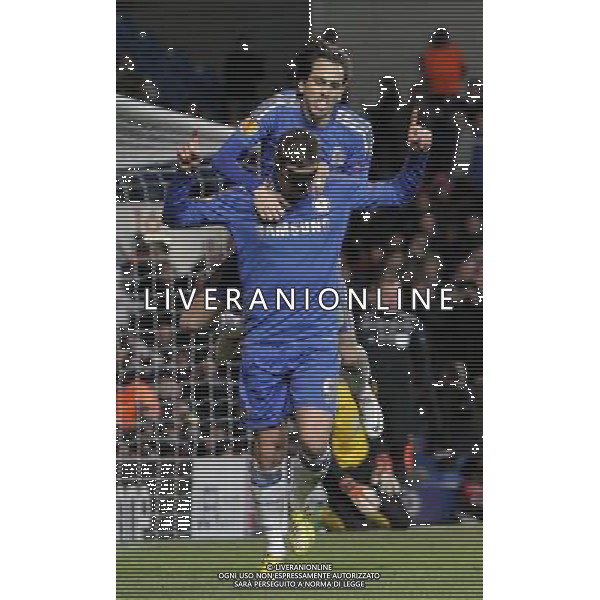 Chelsea\'s Fernando Torres celebrates scoring his sides third goal with Chelsea\'s Yossi Benayoun. Chelsea are beating Rubin Kazan 3:1 Chelsea 04/04/13 Chelsea V Rubin Kazan 04/04/13 Europa League Quarter Final 1st Leg Photo: Richard Washbrooke Fotosports International ©PHOTOSHOT/AGENZIA ALDO LIVERANI SAS - ITALY ONLY - EDITORIAL USE ONLY Chelsea Vs Rubin Kazan Quarti di finale andata Europa League 04 aprile 2013