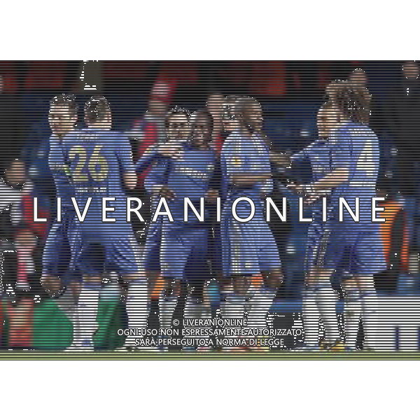 Chelsea\'s Victor Moses centre celebrates scoring his sides second goal. Chelsea beat Rubin Kazan 3:1 Chelsea 04/04/13 Chelsea V Rubin Kazan 04/04/13 Europa League Quarter Final 1st Leg Photo: Richard Washbrooke Fotosports International ©PHOTOSHOT/AGENZIA ALDO LIVERANI SAS - ITALY ONLY - EDITORIAL USE ONLY Chelsea Vs Rubin Kazan Quarti di finale andata Europa League 04 aprile 2013