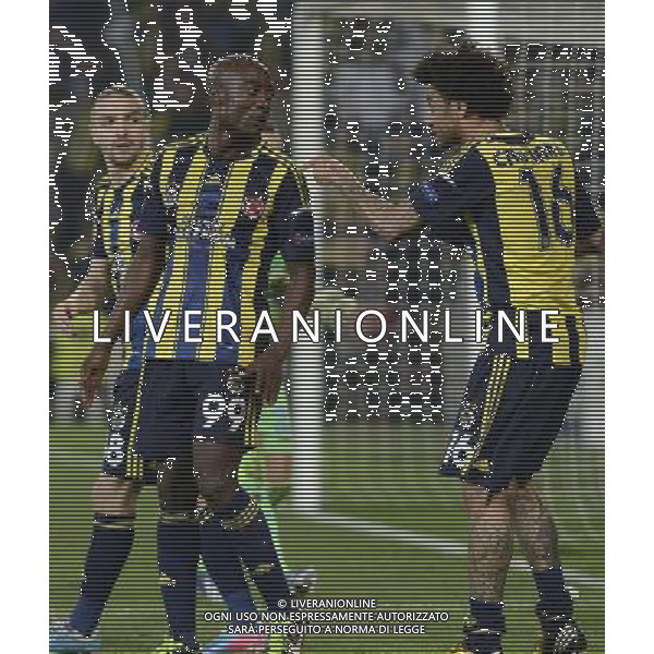 UEFA Europa League Quarterfinal match between Fenerbahce and Lazio at Sukru Saracoglu Stadium in Istanbul on April 4, 2013 Match scored: Fenerbahce 2 - Lazio 0 Pictured: Caner Erkin, Pierre Webo and Christian Baroni of Fenerbahce. PILKA NOZNA LIGA EUROPY SEZON 2012/2013 FOT.SESKIM PHOTO/NEWSPIX.PL TURKEY, GERMANY, AUSTRIA AND UK OUT !!! --- Newspix.pl AG ALDO LIVERANI S A S ONLY ITALY *** Local Caption *** www.newspix.pl mail us: info@newspix.pl call us: 0048 022 23 22 222 --- Polish Picture Agency by Ringier Axel Springer Poland