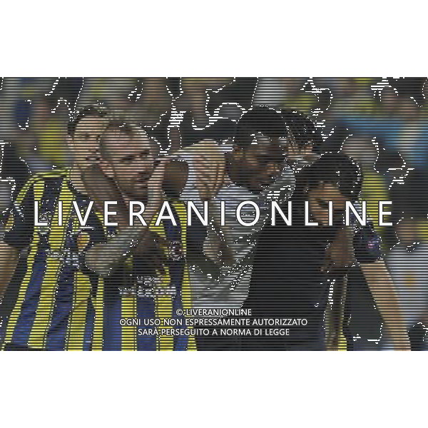 UEFA Europa League Quarterfinal match between Fenerbahce and Lazio at Sukru Saracoglu Stadium in Istanbul on April 4, 2013 Match scored: Fenerbahce 2 - Lazio 0 Pictured: Raul Meireles, Joseph Yobo and Mehmet Topal of Fenerbahce. PILKA NOZNA LIGA EUROPY SEZON 2012/2013 FOT.SESKIM PHOTO/NEWSPIX.PL TURKEY, GERMANY, AUSTRIA AND UK OUT !!! --- Newspix.pl AG ALDO LIVERANI S A S ONLY ITALY *** Local Caption *** www.newspix.pl mail us: info@newspix.pl call us: 0048 022 23 22 222 --- Polish Picture Agency by Ringier Axel Springer Poland