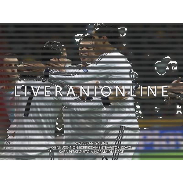 UEFA Champions League Quarter Final second leg match between Galatasaray and Real Madrid at Turk Telekom Arena Stadium on April 9, 2013 in Istanbul, Turkey. Match Scored: Galatasaray 3 - Real Madrid 2 Pictured: Cristiano Ronaldo and Angel Di Maria and Pepe of Real Madrid. ©photohsot/AGENZIA ALDO LIVERANI SAS - ITALY ONLY - Galatasaray - Real Madrid UEFA Champions League Quarti di Finale di ritorno a Istanbul, in Turchia 9 Aprile 2013