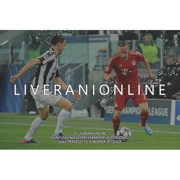 UEFA Champions League - Quarti di finale gara di ritorno Torino 10-04-2013 Juventus - Bayern Monaco nella foto Franck Ribery (Bayern Monaco) e sulla SX Leonardo Bonucci (Juventus) foto Roberto Garavaglia - ag. Aldo Liverani