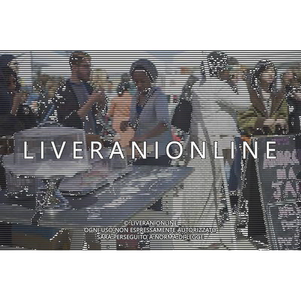 Foodies from around the city flock to opening day at the Smorgasburg in East River State Park in the Williamsburg neighborhood of Brooklyn in New York on Saturday, April 6, 2013. The marketplace features prepared and artisanal foods made in Brooklyn by small entrepreneurs. In the two years the market has been in operation it has provided a venue for numerous chefs and cooks to sell their wares, some of whom have grown into large successful businesses. (å Frances M. Roberts) ©photoshot/AGENZIA ALDO LIVERANI SAS - ITALY ONLY - La vita quotidiana della popolazione di Williamsburg, Brooklyn, New York 6 Aprile 2013.