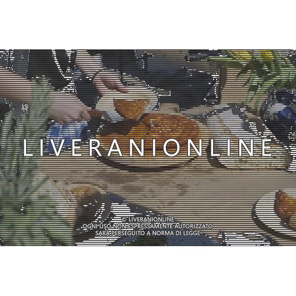 Foodies from around the city flock to opening day at the Smorgasburg in East River State Park in the Williamsburg neighborhood of Brooklyn in New York on Saturday, April 6, 2013. The marketplace features prepared and artisanal foods made in Brooklyn by small entrepreneurs. In the two years the market has been in operation it has provided a venue for numerous chefs and cooks to sell their wares, some of whom have grown into large successful businesses. (å Frances M. Roberts) ©photoshot/AGENZIA ALDO LIVERANI SAS - ITALY ONLY - La vita quotidiana della popolazione di Williamsburg, Brooklyn, New York 6 Aprile 2013.