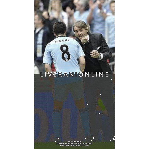 Manchester City manager Roberto Mancini chats to Samir Nasri of after his goal..Chelsea v Manchester City.English FA Cup Semi Final,.Wembley Stadium. London. UK..14/4/13,.photo: Sean Ryan / IPS Photo Agency.. mobile: 07971 400 939.Address: Thatched Cottage,Wretham,.Thetford, Norfolk IP24 1RH .Office tel: 01953 499 403... AG ALDO LIVERANI S A S ONLY ITALY