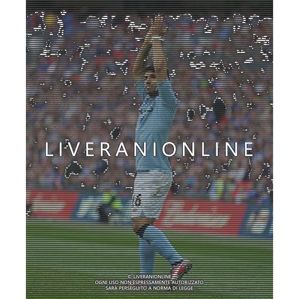 Manchester City\'s Sergio Aguero is celebrating his goal with co-scorer Manchester City\'s Samir Nasri during the Semifinal of the 2013 FA Cup between Manchester City and Chelsea FC at the Wembley Stadium in London ; Referee: Christopher Foy; on 14/04/2013. Picture by Marcello Pozzetti , ©IPS Photo Agency.Thatched Cottage - Wretham - Thetford .Norfolk IP24 1RH - .TEL 01953 499403. -Personal mobile: 07973 308 835 . AG ALDO LIVERANI S A S ONLY ITALY