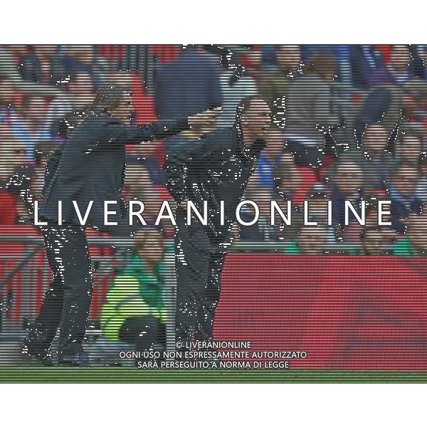Manchester City\'s Manager Roberto Mancini and David Platt get headgy at the final part of the part during the Semifinal of the 2013 FA Cup between Manchester City and Chelsea FC at the Wembley Stadium in London ; Referee: Christopher Foy; on 14/04/2013. Picture by Marcello Pozzetti , ©IPS Photo Agency.Thatched Cottage - Wretham - Thetford .Norfolk IP24 1RH - .TEL 01953 499403. -Personal mobile: 07973 308 835 . AG ALDO LIVERANI S A S ONLY ITALY