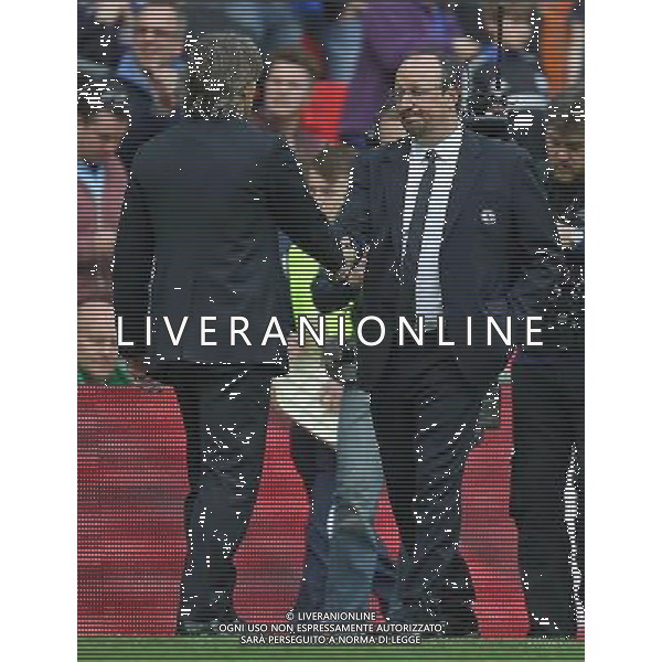 Manchester City\'s Manager Roberto Mancini and Rafa Benitez \'Interim\' Manager of Chelsea pay respect each others at final whistle during the Semifinal of the 2013 FA Cup between Manchester City and Chelsea FC at the Wembley Stadium in London ; Referee: Christopher Foy; on 14/04/2013. Picture by Marcello Pozzetti , ©IPS Photo Agency.Thatched Cottage - Wretham - Thetford .Norfolk IP24 1RH - .TEL 01953 499403. -Personal mobile: 07973 308 835 . AG ALDO LIVERANI S A S ONLY ITALY