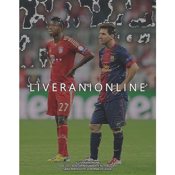 firo Fu§ball,Fussball, 23.04.2013 Uefa Champions League, Saison 2012/2013 Halbfinale, Hinspiel, FC Bayern MŸnchen, Muenchen, FCB, - FC Barcelona, 4 : 0, ganze Figur, Gestik, links, David Alaba, Bayern, rechts, Lionel Messi, FC Barcelona, $worldrightsEs gelten unsere AGB, einsehbar auf www.firosportphoto.de copyright by firo sportphoto: Coesfelder Str.207 48249 DŸlmen www.firosportphoto.de mail@firosportphoto.de (V o l k s b a n k B o c h u m - W i t t e n ) BLZ.: 430 601 29 Kt. Nr.: 341 117 100 Tel:Ê 02594 - 9916004 Fax:Ê02594 - 9916005 AG ALDO LIVERANI S A S ONLY ITALY