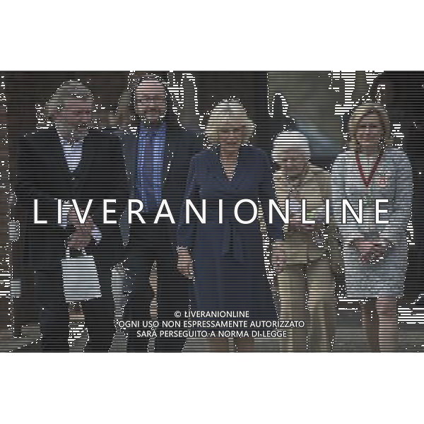 Camilla Duchess of Cornwall walks with celebrity chefs known as the ñHairy Bikersî, Simon King and David Myers, during her visit to a Community Centre run by Elmbridge Borough Council in Cobham, Surrey. She also highlighted the the importance of the Elmbridge council\'s Meals on Wheels service. The \'Hairy biker\' chefs were there as part of their campaign to revive Meals on Wheels services for pensioners. The duchess also ehighligted the work being done by Surrey County Council in their Prevention Through Partnership Programme which arranges for services, like Meals on Wheels, to be made available to enable vulnerable people to live independently but with important support in their own homes. Pic: Richard Pohle ©PHOTOSHOT/AGENZIA ALDO LIVERANI SAS - ITALY ONLY - REALI INGLESI: Camilla Duchessa di Cornovaglia