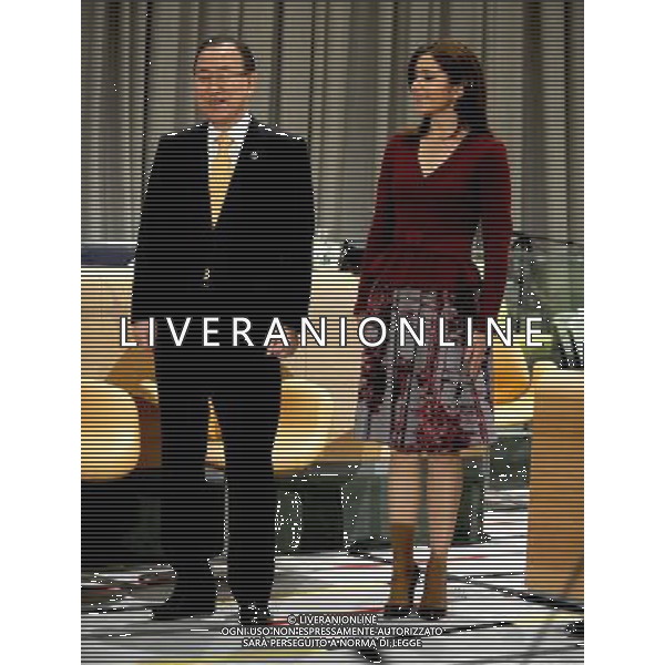 Mary, Crown Princess of Denmark and United Nations Secretary-General Ban Ki-moon Inauguration of the Trusteeship Council Chamber, after being restored and updated with new Danish furniture, designed by Danish design-duo Kasper Salto and Thomas Sigsgaard ©PHOTOSHOT/AGENZIA ALDO LIVERANI SAS - ITALY ONLY - EDITORIAL USE ONLY ©photoshot/AGENZIA ALDO LIVERANI SAS - ITALY ONLY - Mary, Principessa di Danimarca all\'inaugurazione della Sala del Consiglio di Amministrazione Fiduciaria, dopo essere stato restaurato e rimodernato con nuovi mobili danesi, progettato dai due design danesi Kasper Salto e Thomas Sigsgaard