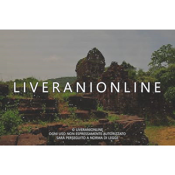 (130429) -- MY SON (VIETNAM), April 29, 2013 () -- Relics of My Son Sanctuary is seen in central Vietnam, on April 29, 2013. Between the 4th and 13th centuries, a unique culture which owed its spiritual origins to Indian Hinduism developed on the coast of contemporary Vietnam. It was graphically illustrated by the remains of a series of impressive tower-temples located in My Son that was the religious and political capital of the Champa Kingdom for most of its existence. My Son Sanctuary was inscripted in UNESCO\'s World Cultural Heritage list in 1999. (/Zhang Jianhua) (lr) Â©Photoshot/Ag. Aldo Liverani s.a.s.-Only Italy-Editorial Use Only