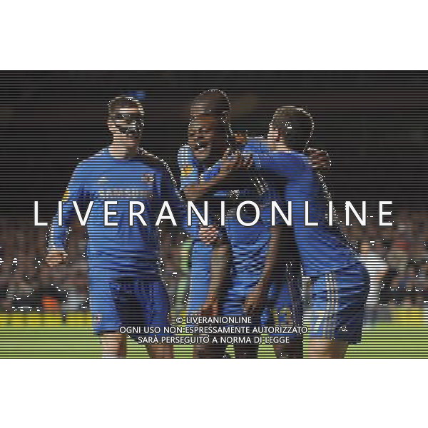 Stamford Bridge Chelsea v Basel (3-1 5-2 agg) 02/05/2013 Europa League Semi-Final 2nd leg Victor Moses (Chelsea) celebrates second goal with Ramires, Fernando Torres and Eden Hazard Photo: Roger Parker Fotosports International ©photoshot/AGENZIA ALDO LIVERANI SAS - ITALY ONLY - Chelsea - Basilea semifinale di ritorno Europa League 02 maggio 2013