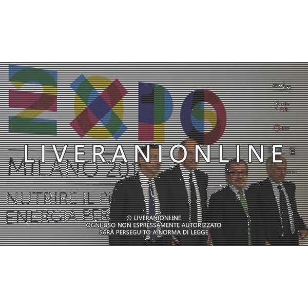 MILANO 6/5/2013 EXPO 2015 INCONTRA IL PRESIDENTE DEL CONSIGLIO, ENRICO LETTA NELLA FOTO GIUSEPPE SALA, ENRICO LETTA, ROBERTO MARONI E GIULIANO PISAPIA FOTO ROMANO/AG ALDO LIVERANI S.A.S.