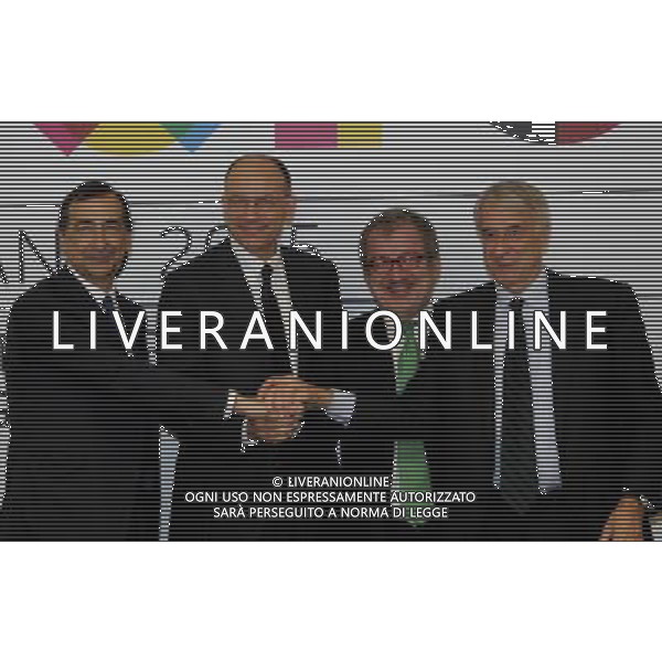 MILANO 6/5/2013 EXPO 2015 INCONTRA IL PRESIDENTE DEL CONSIGLIO, ENRICO LETTA NELLA FOTO GIUSEPPE SALA, ENRICO LETTA, ROBERTO MARONI E GIULIANO PISAPIA FOTO ROMANO/AG ALDO LIVERANI S.A.S.