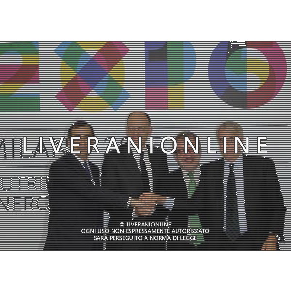 MILANO 6/5/2013 EXPO 2015 INCONTRA IL PRESIDENTE DEL CONSIGLIO, ENRICO LETTA NELLA FOTO GIUSEPPE SALA, ENRICO LETTA, ROBERTO MARONI E GIULIANO PISAPIA FOTO ROMANO/AG ALDO LIVERANI S.A.S.