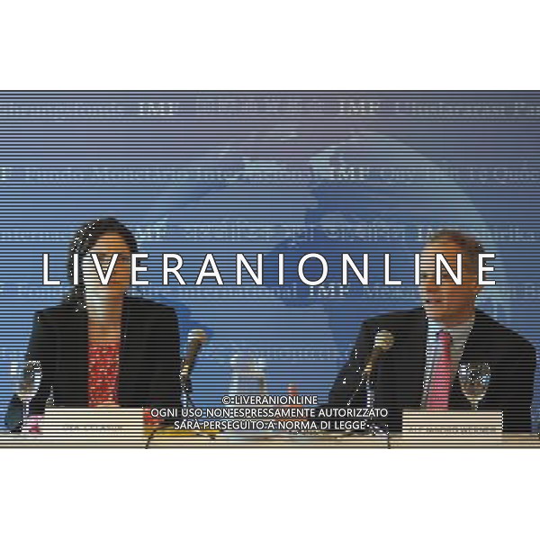 (130506) -- MONTEVIDEO, May 6, 2013 () -- Director of the Western Hemisphere Department of the International Monetary Fund (IMF), Alejandro Werner (R), and the Deputy Division Chief of the North America Division of the IMF\'s Western Hemisphere Department, Oya Celasun, participate in a press conference during the release of the Regional Economic Outlook for Latin America and the Caribbean, in Montevideo, capital of Uruguay, on May 6, 2013. Alejandro Werner warned about the negative effects of protectionist policies for the economic development of the region, according to local media. (/Nicolas Celaya) ©Photoshot/AGENZIA ALDO LIVERANI SAS-ITALY ONLY - EDITORIAL USE ONLY