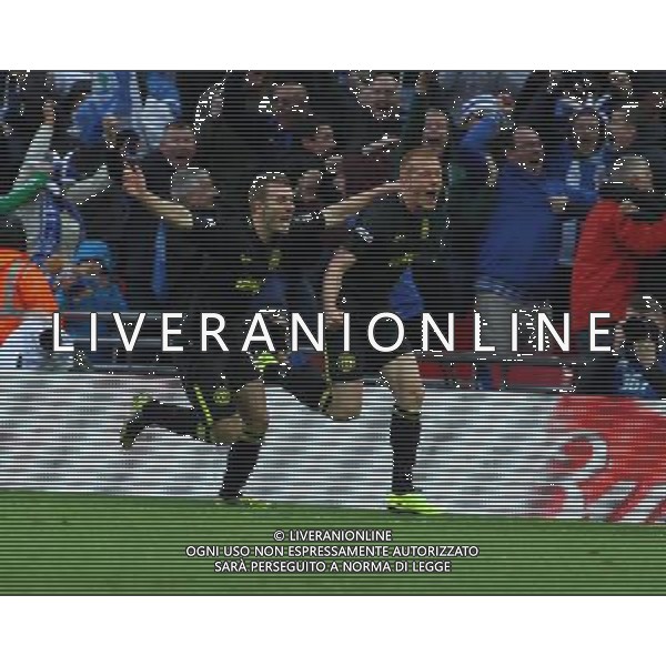 BEN WATSON CELEBRATES GOAL WITH CALLUM MCMANAMAN MANCHESTER CITY V WIGAN ATHLETIC MANCHESTER CITY V WIGAN ATHLETIC. THE FA CUP FINAL 2013 WEMBLEY STADIUM, LONDON, ENGLAND, UK 11 May 2013 GAR68273 WARNING! This Photograph May Only Be Used For Newspaper And/Or Magazine Editorial Purposes. May Not Be Used For Publications Involving 1 player, 1 Club Or 1 Competition Without Written Authorisation From Football DataCo Ltd. For Any Queries, Please Contact Football DataCo Ltd on +44 (0) 207 864 9121 ©photoshot/AGENZIA ALDO LIVERANI SAS - ITALY ONLY - EDITORIAL USE ONLY