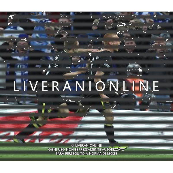 BEN WATSON CELEBRATES GOAL WITH CALLUM MCMANAMAN MANCHESTER CITY V WIGAN ATHLETIC MANCHESTER CITY V WIGAN ATHLETIC. THE FA CUP FINAL 2013 WEMBLEY STADIUM, LONDON, ENGLAND, UK 11 May 2013 GAR68271 WARNING! This Photograph May Only Be Used For Newspaper And/Or Magazine Editorial Purposes. May Not Be Used For Publications Involving 1 player, 1 Club Or 1 Competition Without Written Authorisation From Football DataCo Ltd. For Any Queries, Please Contact Football DataCo Ltd on +44 (0) 207 864 9121 ©photoshot/AGENZIA ALDO LIVERANI SAS - ITALY ONLY - EDITORIAL USE ONLY