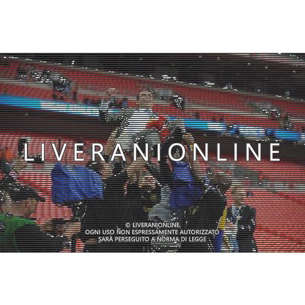 Roberto Martinez Manager Celebrates as Wigan Athlectic Players throw him in the air Wigan Athletic FA Cup Winners 2013 Manchester City V Wigan Athletic (0-1) 11/05/13 FA Cup Final Photo: Robin Parker Fotosports International ©PHOTOSHOT/AGENZIA ALDO LIVERANI SAS - ITALY ONLY - EDITORIAL USE ONLY