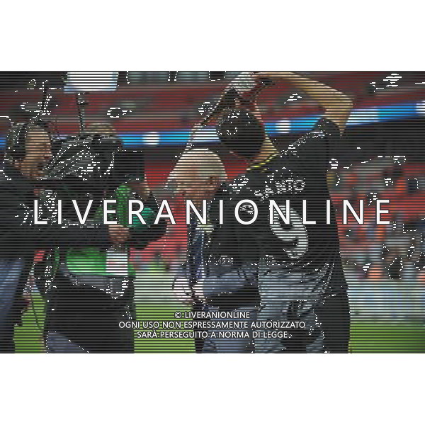 Dave Whelan Chairman has Champayne poured over his head by Franco Di Santo Wigan Athletic 2012/13 Manchester City V Wigan Athletic (0-1) 11/05/13 FA Cup Final Photo: Robin Parker Fotosports International ©PHOTOSHOT/AGENZIA ALDO LIVERANI SAS - ITALY ONLY - EDITORIAL USE ONLY