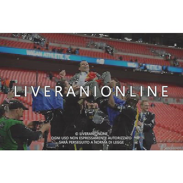 Roberto Martinez Manager Celebrates as Wigan Athlectic Players throw him in the air Wigan Athletic FA Cup Winners 2013 Manchester City V Wigan Athletic (0-1) 11/05/13 FA Cup Final Photo: Robin Parker Fotosports International ©PHOTOSHOT/AGENZIA ALDO LIVERANI SAS - ITALY ONLY - EDITORIAL USE ONLY