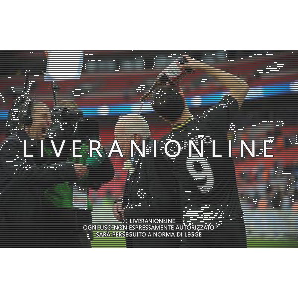 Dave Whelan Chairman has Champayne poured over his head by Franco Di Santo Wigan Athletic 2012/13 Manchester City V Wigan Athletic (0-1) 11/05/13 FA Cup Final Photo: Robin Parker Fotosports International ©PHOTOSHOT/AGENZIA ALDO LIVERANI SAS - ITALY ONLY - EDITORIAL USE ONLY