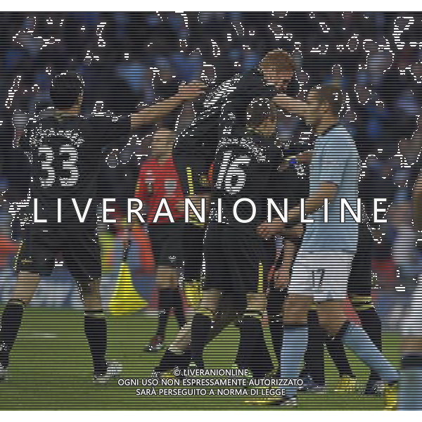Wembley Stadium Manchester City v Wigan (0-1) FA Cup Final 11/05/2013 Wigan celebrate as they win the FA Cup. Jack Rodwell dismay (rt) Photo: Roger Parker Fotosports International ©PHOTOSHOT/AGENZIA ALDO LIVERANI SAS - ITALY ONLY - EDITORIAL USE ONLY