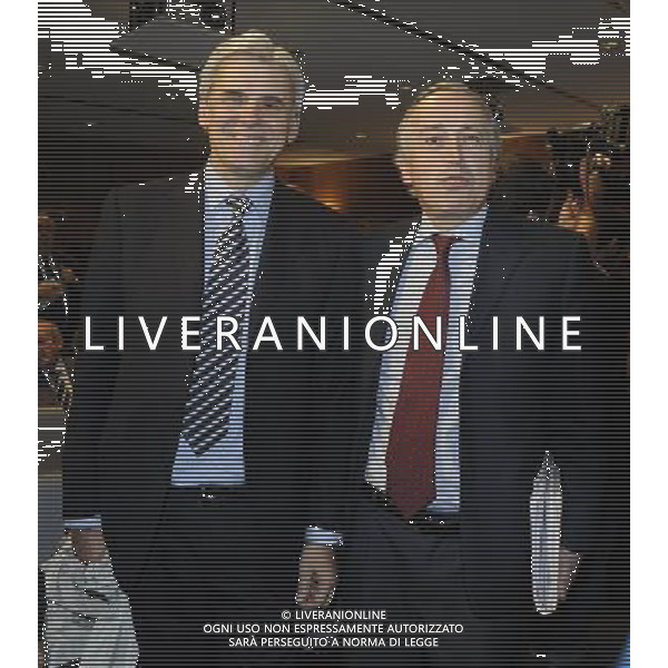 MILANO 20/5/2013 SALA BUZZATI VIA BALZAN, 3 CONVEGNO DELLA GAZZETTA DELLO SPORT: \'IL CALCIO CHE VOGLIAMO\' NELLA FOTO MARCELLO NICCHI E GIANCARLO ABETE FOTO ROMANO/AG ALDO LIVERANI S.A.S.