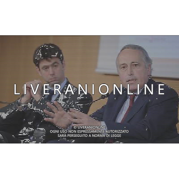 MILANO 20/5/2013 SALA BUZZATI VIA BALZAN, 3 CONVEGNO DELLA GAZZETTA DELLO SPORT: \'IL CALCIO CHE VOGLIAMO\' NELLA FOTO GIANCARLO ABETE ED ANDREA AGNELLI FOTO ROMANO/AG ALDO LIVERANI S.A.S.