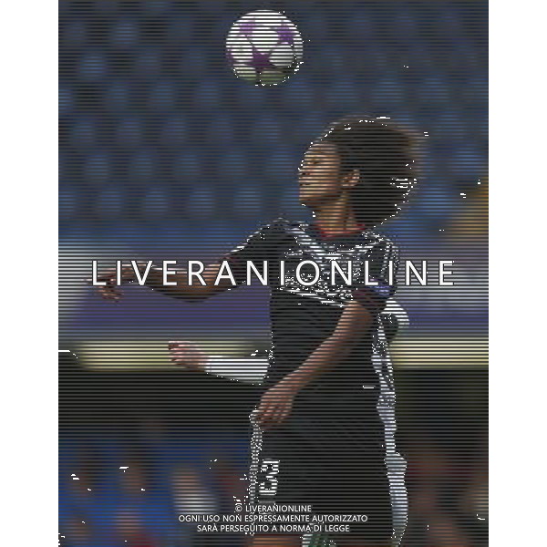 (130524) -- LONDON, May 24, 2013 () -- Wendie Renard of Olympique Lyonnais heads the ball during the UEFA Women\'s Champions League final match between Wolfsburg and Olympique Lyonnais in London, Britain, on May 23, 2013. Wolfsburg won the match 1-0 and claimed the title. (/Wang Lili) AG ALDO LIVERANI S A S ONLY ITALY