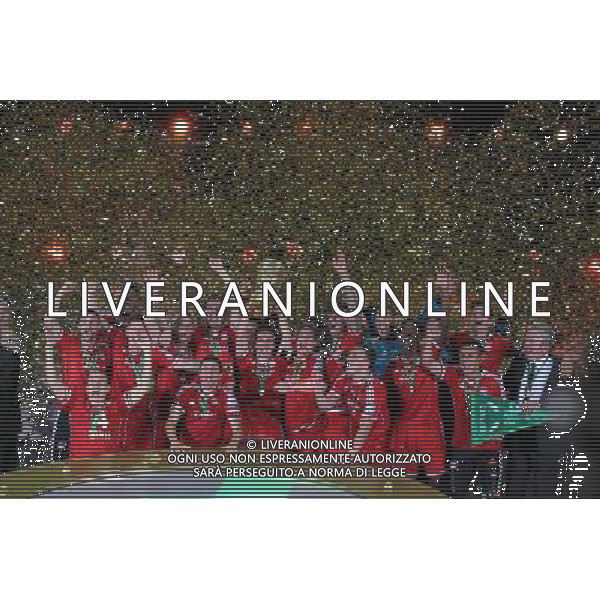 (130602) -- BERLIN, June 2, 2013 () -- Bayern Munich\'s players celebrate victory against VfB Stuttgart in the German soccer cup (DFB Pokal) final match in Berlin, Germany, June 1, 2013. Bayern Munich won 3-2 and became the first German club to wrap up a historic treble including the Bundesliga title, German Cup and UEFA Champions League. (/Luo Huanhuan) AG ALDO LIVERANI SAS ONLY ITALY
