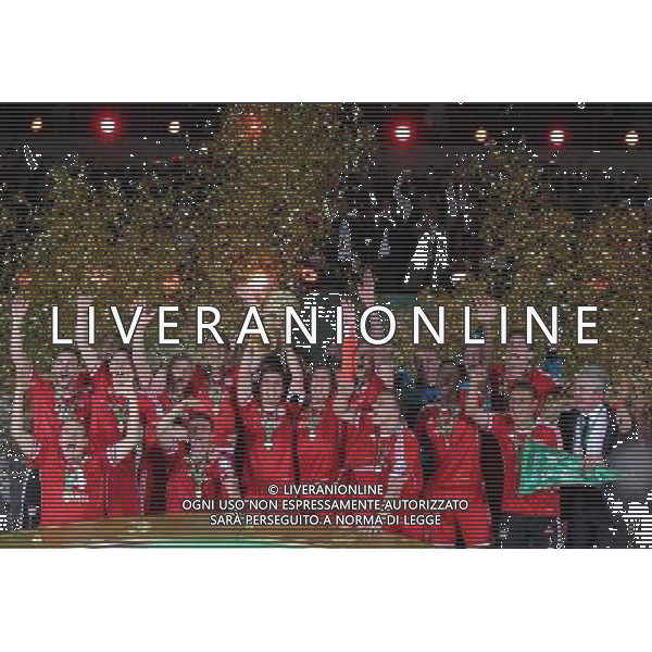 (130602) -- BERLIN, June 2, 2013 () -- Bayern Munich\'s players celebrate victory against VfB Stuttgart in the German soccer cup (DFB Pokal) final match in Berlin, Germany, June 1, 2013. Bayern Munich won 3-2 and became the first German club to wrap up a historic treble including the Bundesliga title, German Cup and UEFA Champions League. (/Luo Huanhuan) AG ALDO LIVERANI SAS ONLY ITALY