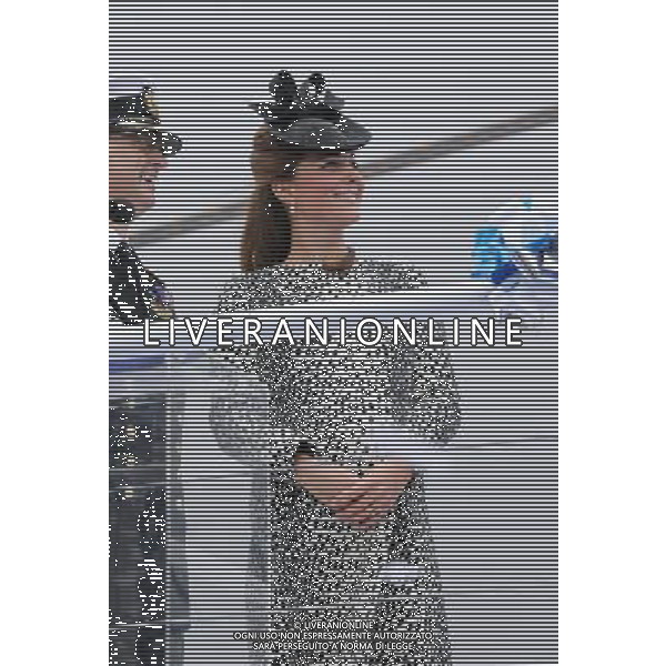 SOUTHAMPTON, ENGLAND - JUNE 13: Captain Tony Draper (L) watches as Catherine, Duchess of Cambridge looks on during the Princess Cruises ship naming ceremony at Ocean Terminal on June 13, 2013 in Southampton, England. AG ALDO LIVERANI SAS ONLY ITALY