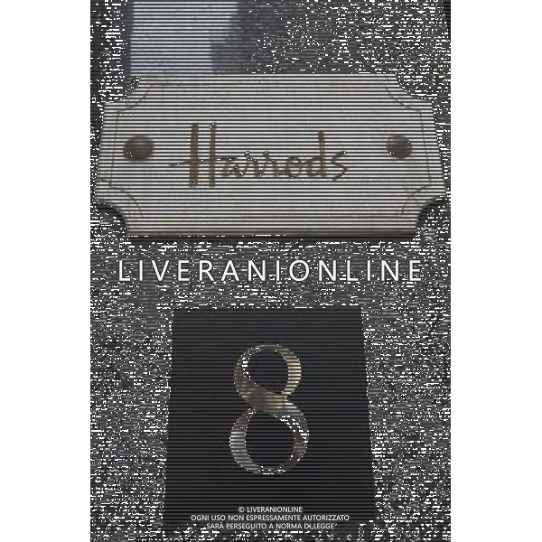 Sign for Harrods Department Store, Knightsbridge, London, England AG ALDO LIVERANI SAS ONLY ITALY