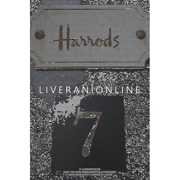 Sign for Harrods Department Store, Knightsbridge, London, England AG ALDO LIVERANI SAS ONLY ITALY