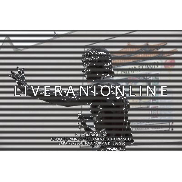 (130617) -- LOS ANGELES, June 17, 2013 () -- Photo taken on June 16, 2013 shows a 7.6-foot-tall bronze statue of martial arts star Bruce Lee in Los Angeles\' Chinatown to mark the neighborhood\'s 75th anniversary. (/Zhao Hanrong) ©Photoshot/AGENZIA ALDO LIVERANI SAS-ITALY ONLY - EDITORIAL USE ONLY