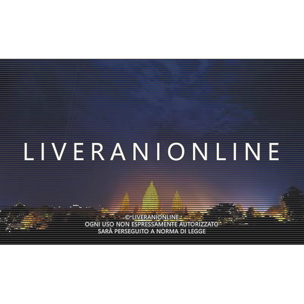 (130621) -- JAKARTA, June 21, 2013 () -- The photo taken on May 14, 2011 shows the Prambanan Temple Compounds in Central Java, Indonesia. Prambanan Temple Compounds is a 9th-century Hindu temple. It is one of the largest Hindu temples in southeast Asia. It was listed as a UNESCO World Heritage Site in 1991. Prambanan Temple Compounds was reconstructed from 1918 but damaged during the May 2006 Java earthquake. It is remarkable for its pointed architecture. The relief panels of its corridors depicts the stories of Indian epic Ramayana. (/Jiang Fan) (dzl) ©Photoshot/AGENZIA ALDO LIVERANI SAS-ITALY ONLY - EDITORIAL USE ONLY