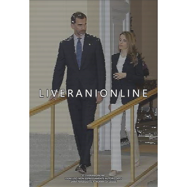 Madrid (16/06//2013).- SS.AA.RR. los principes de Asturias, D. Felipe de Borbon y Da. Letizia Ortiz, presiden la reunion anual con los miembros del patronato de la Fundacion Principe de Asturias. Photo: Alex Cid-Fuentes / ALFAQUI /AGENZIA ALDO LIVERANI SAS - ITALY ONLY - REALI DI SPAGNA: Madrid 16/06/2013 il principe Felipe e la moglie Letizia Ortiz, presiedono la riunione annuale dei membri del consiglio della Fondazione Principe delle Asturie.