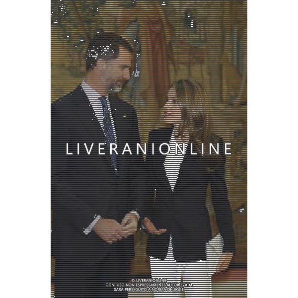 Madrid (16/06//2013).- SS.AA.RR. los principes de Asturias, D. Felipe de Borbon y Da. Letizia Ortiz, presiden la reunion anual con los miembros del patronato de la Fundacion Principe de Asturias. Photo: Alex Cid-Fuentes / ALFAQUI /AGENZIA ALDO LIVERANI SAS - ITALY ONLY - REALI DI SPAGNA: Madrid 16/06/2013 il principe Felipe e la moglie Letizia Ortiz, presiedono la riunione annuale dei membri del consiglio della Fondazione Principe delle Asturie.