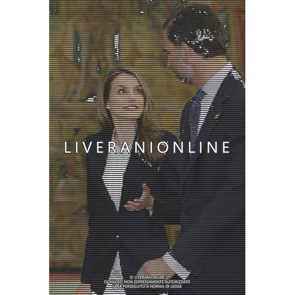 Madrid (16/06//2013).- SS.AA.RR. los principes de Asturias, D. Felipe de Borbon y Da. Letizia Ortiz, presiden la reunion anual con los miembros del patronato de la Fundacion Principe de Asturias. Photo: Alex Cid-Fuentes / ALFAQUI /AGENZIA ALDO LIVERANI SAS - ITALY ONLY - REALI DI SPAGNA: Madrid 16/06/2013 il principe Felipe e la moglie Letizia Ortiz, presiedono la riunione annuale dei membri del consiglio della Fondazione Principe delle Asturie.