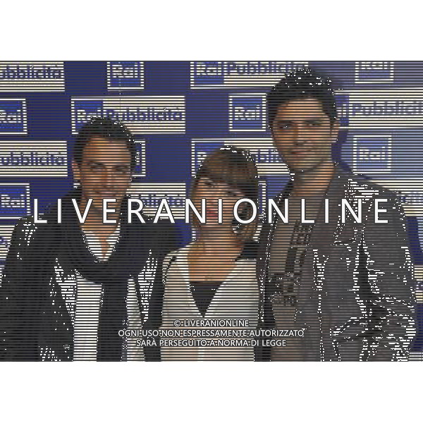 MILANO 24/6/2013 STUDI RAI DI VIA MECENATE PRESENTAZIONE DEL PALINSESTO RAI 2013/2014 NELLA FOTO FATIMA TROTTA CON GIGI E ROSS FOTO ROMANO/AG ALDO LIVERANI S.A.S.
